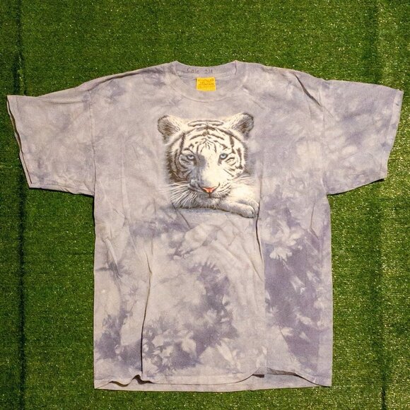 VINTAGE 2006 THE MOUNTAIN MENS T SHIRT SNOW TIGER LIGHT BLUE MARBLE TIE DYE XXL - Picture 8 of 8